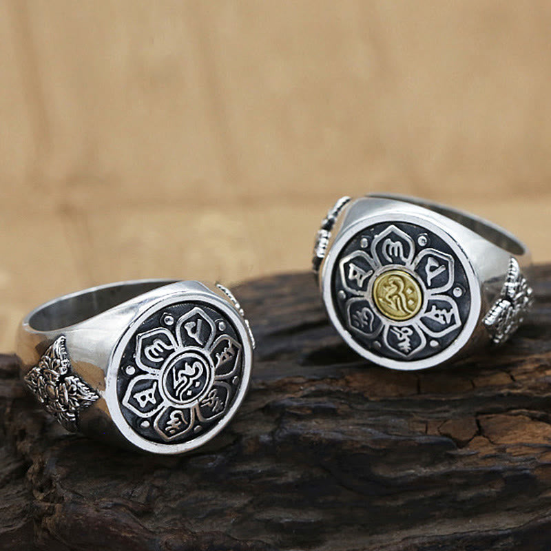 Tibetan Om Mani Padme Hum Vajra Pattern Copper Focus Rotatable Ring