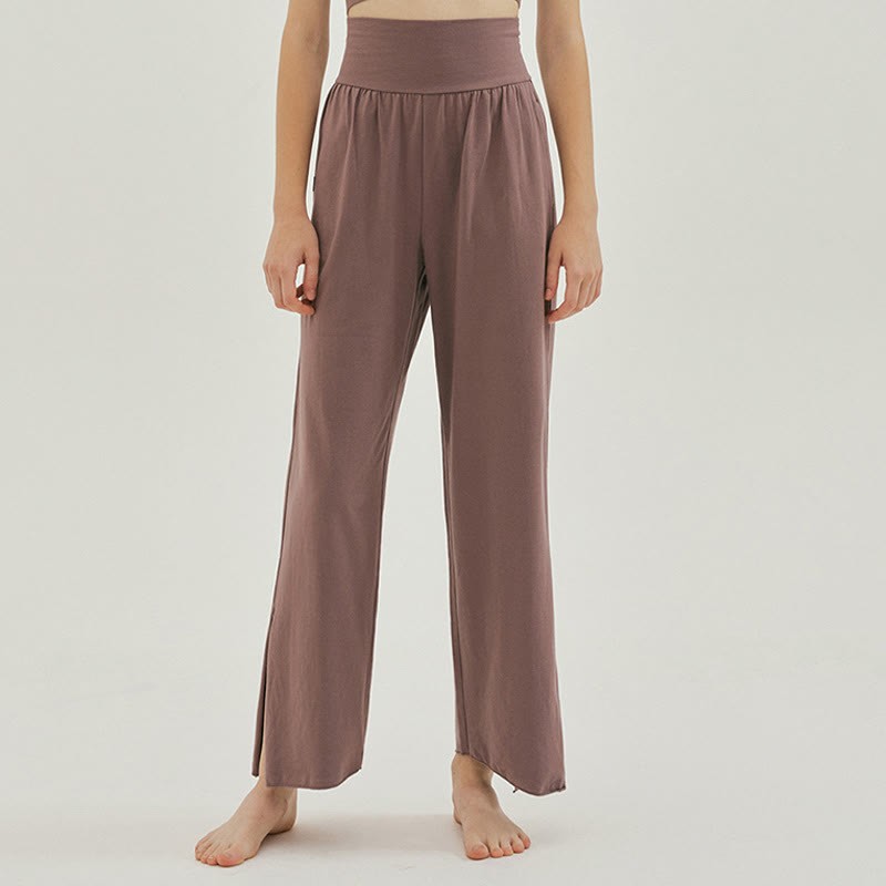 Casual Loose Tie-down Hem Plain High Waist Women's Leica Pants With Pockets