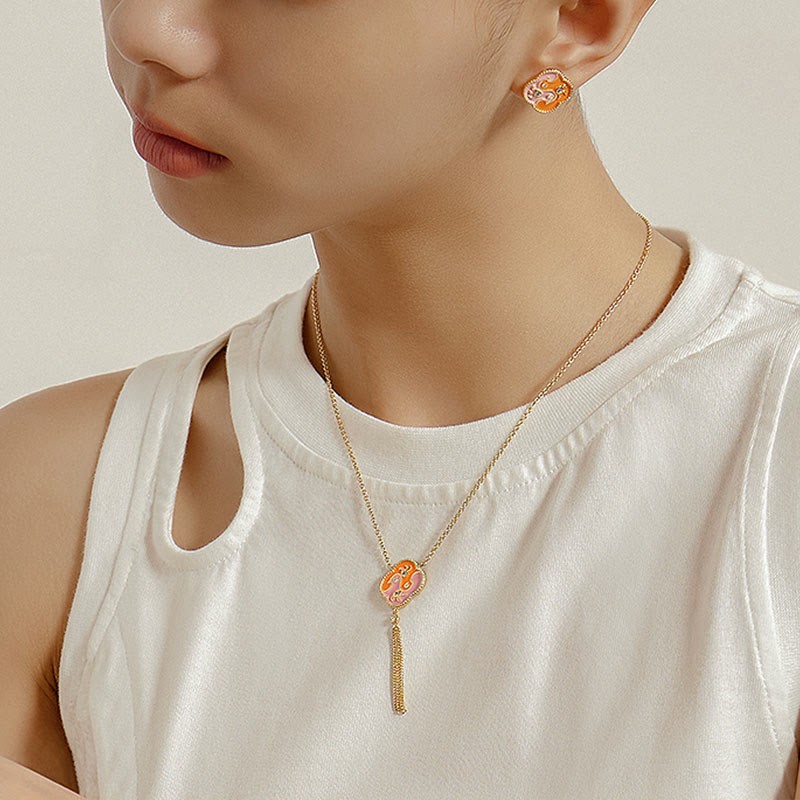 18K Gold Plated Copper Two Birds Zircon Healing Necklace Pendant Bracelet Earrings Set