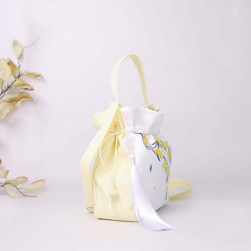Embroidered Osmanthus Peony Grape Cat Cotton Linen Tote Crossbody Bag Shoulder Bag Handbag