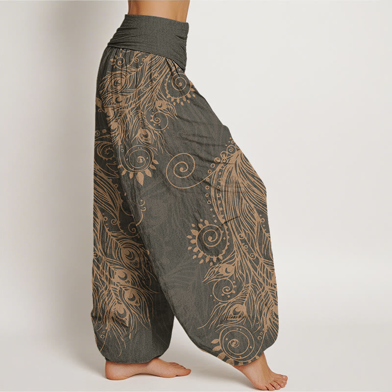 Casual Peacock Design Women's Elastic Waist Harem Pants