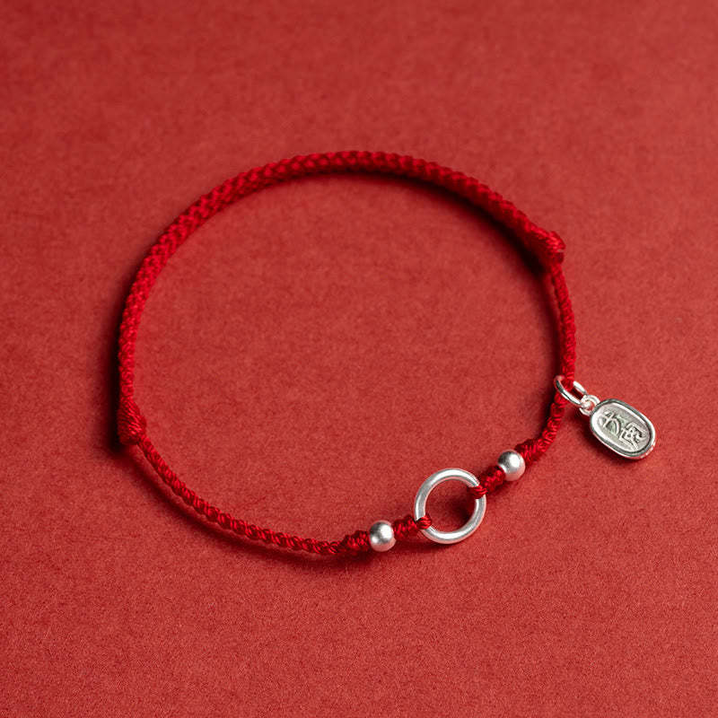 925 Sterling Silver Lucky Fortune Peace Joy Lotus Peace Buckle Red String Bracelet