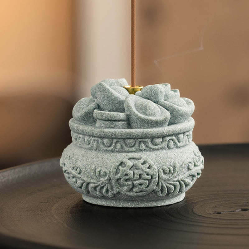 Chinese Character Fu Ingots Healing Incense Burner Desk Decoration