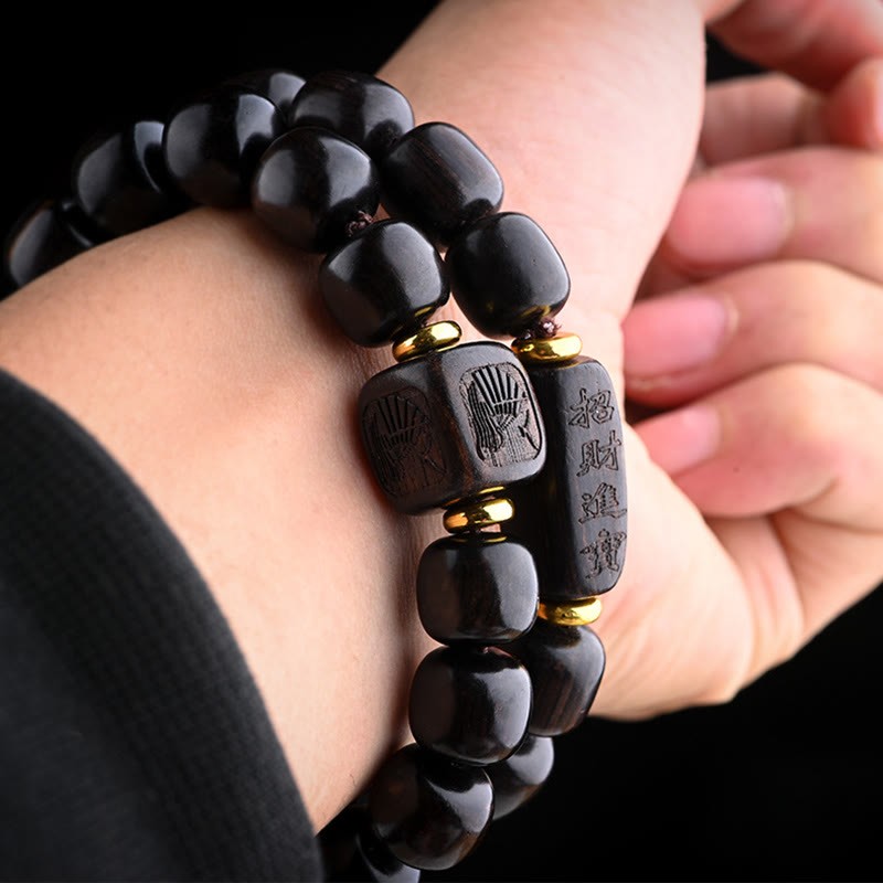 Tibetan Ebony Wood Barrel Beads Lucky And Treasure Balance Bracelet