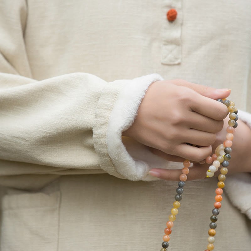 Retro Solid Color Thermal Long Sleeve Ramie Linen Women's Shirt