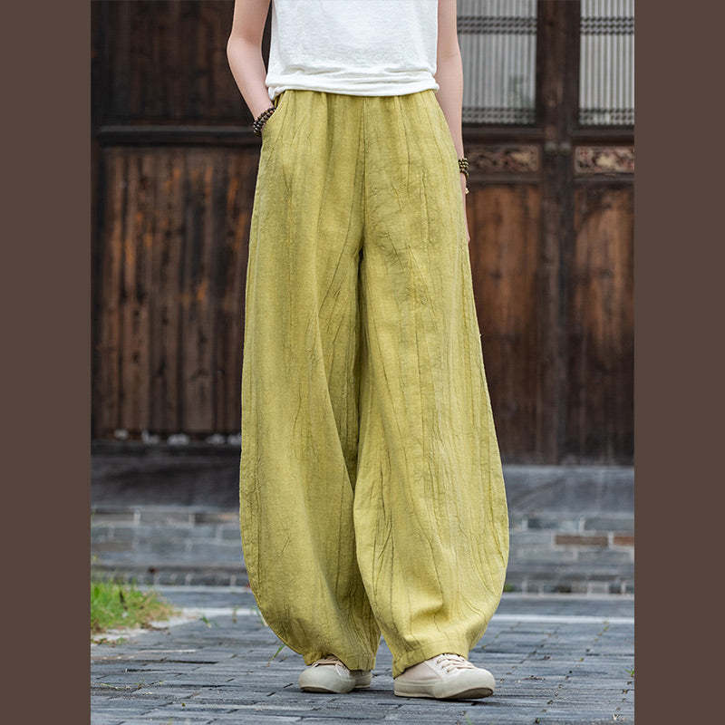 Ramie Cotton Linen Pants Tie-dye Design Trousers Loose Zen Yoga Women's Pants with Pockets