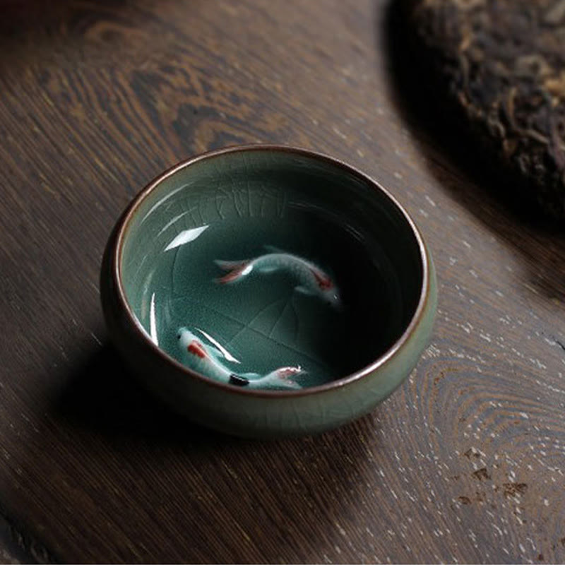 Colorful Koi Fish Ceramic Teacup Kung Fu Tea Cup Bowl