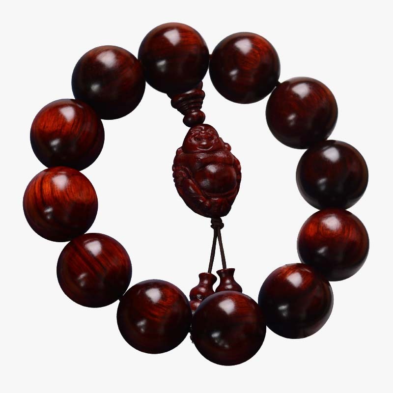 Small Leaf Red Sandalwood Laughing mystic zen God of Wealth Protection Bracelet
