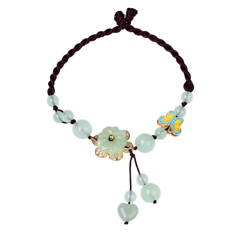 Flower Jade Butterfly Luck Abundance Charm Anklet