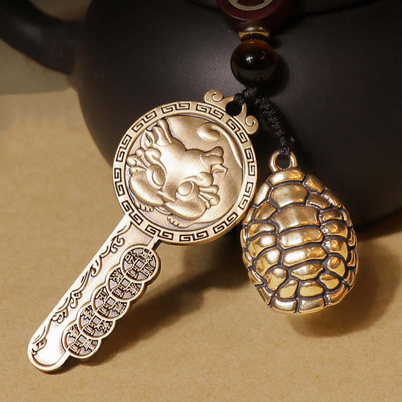 PiXiu Wealth Copper Coin Yin Yang Bagua Handmade Key Chain