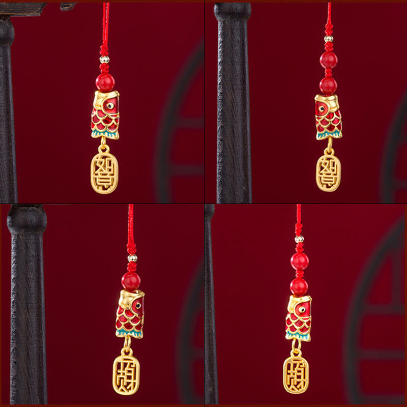 Koi Fish Cinnabar Attracting Wealth Wish Ruyi Charm Luck Phone Hanging Decoration