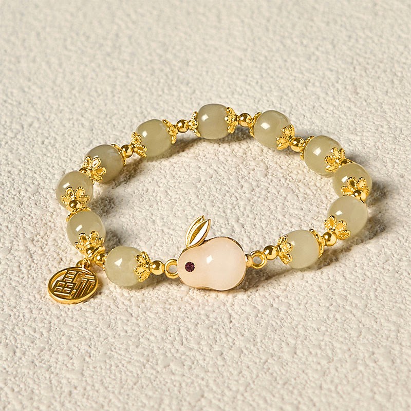 Natural Hetian Jade Fu Character Fu Brand Rabbit Abundance Bracelet