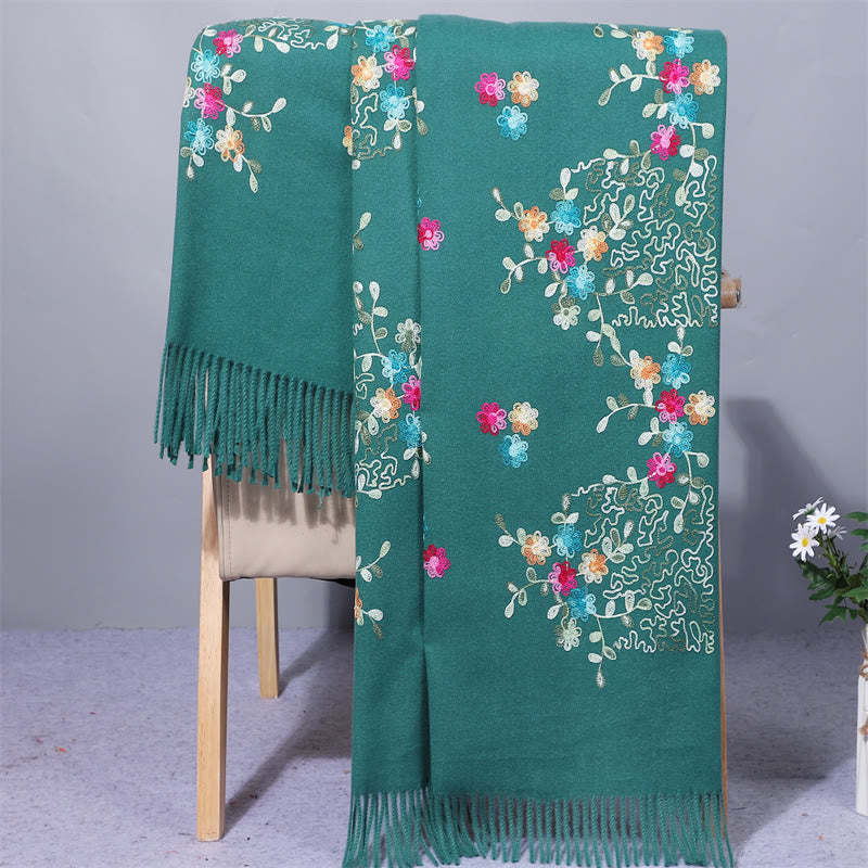 Rayon Fabric Shawl Colorful Small Flowers Embroidery Tassel Winter Cozy Travel Scarf Wrap