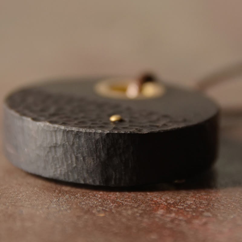 Handcrafted Round Ebony Wood Copper Peace Necklace Pendant