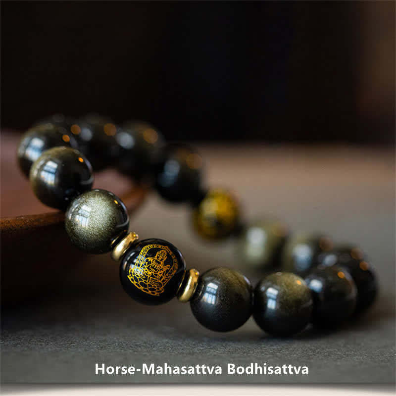 Chinese Zodiac Natal mystic zen Gold Sheen Obsidian Wealth Protection Bracelet