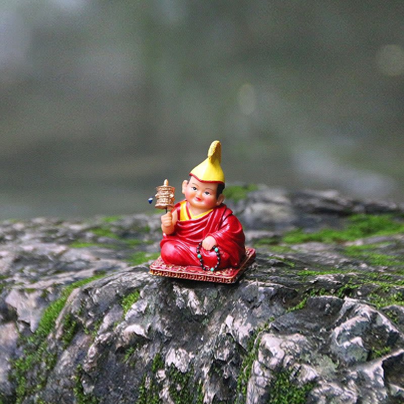 Hand Painted Tibetan Lama Figures Carved Creative Home Office Car Decoration Ornament