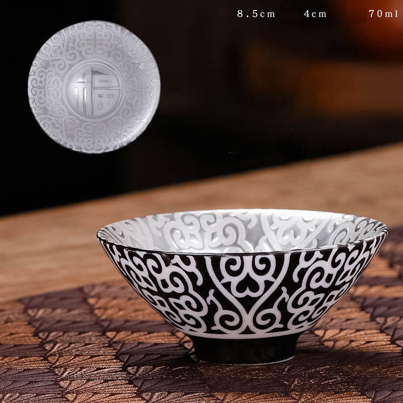 Tibet Pattern Fu Character Ceramic Teacup Kung Fu Tea Cups 55ml
