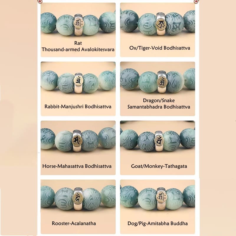 Chinese Zodiac Natal mystic zen Bodhi Seed Om Mani Padme Hum Engraved Wisdom Bracelet