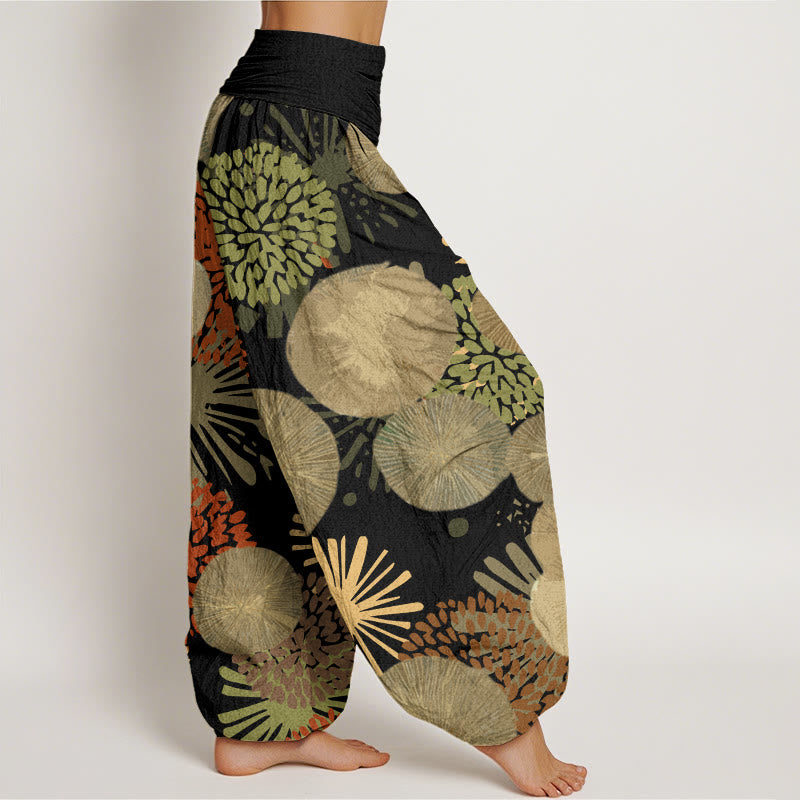 Casual Abstract Dandelion Daisy Pattern Women's Elastic Waist Harem Pants