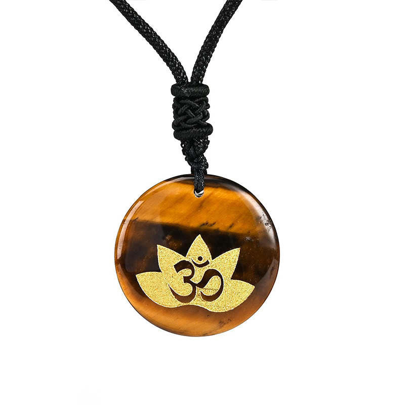 OM Lotus Symbol Various Crystal Amethyst Tiger Eye Healing Necklace Pendant