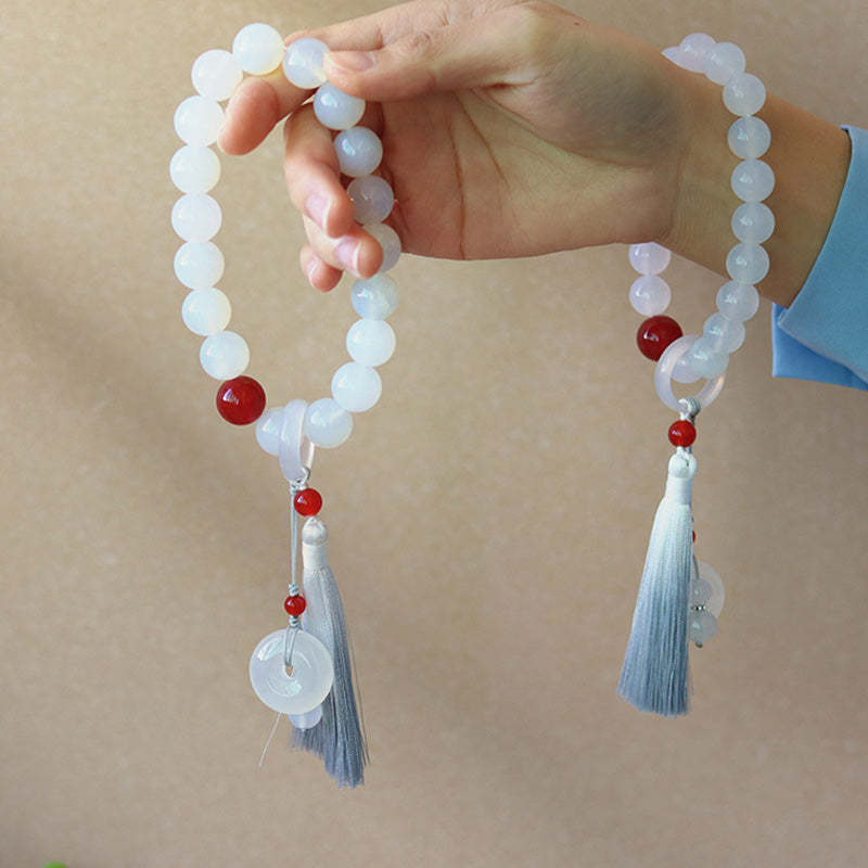 White Agate Red Agate Luck Wrist Mala Tassels Pocket Mala Car Decoration
