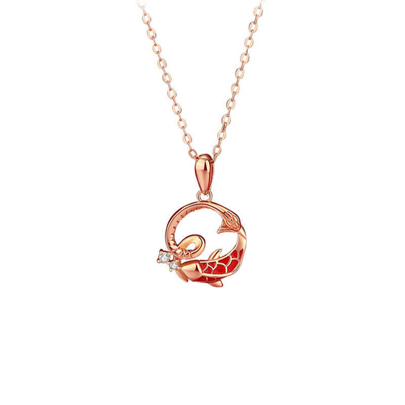 925 Sterling Silver Koi Fish Year Of The Snake Blessing Necklace Pendant
