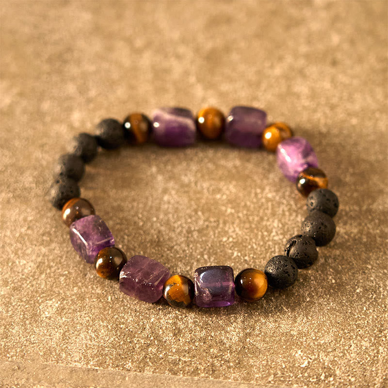 Various Crystals Cube Amethyst Lava Rock Support Bracelet