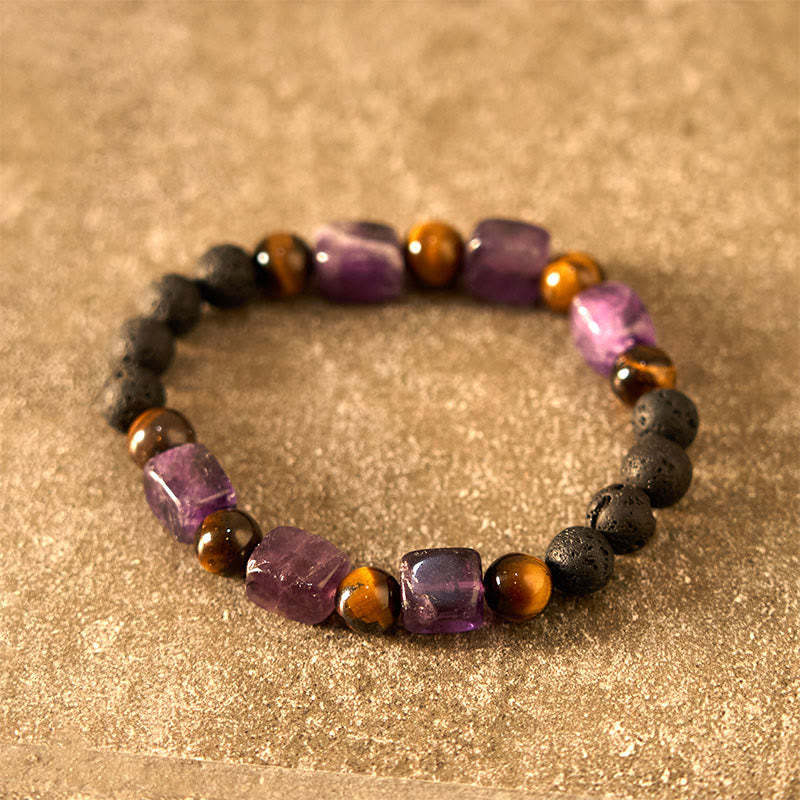 Various Crystals Cube Amethyst Lava Rock Support Bracelet