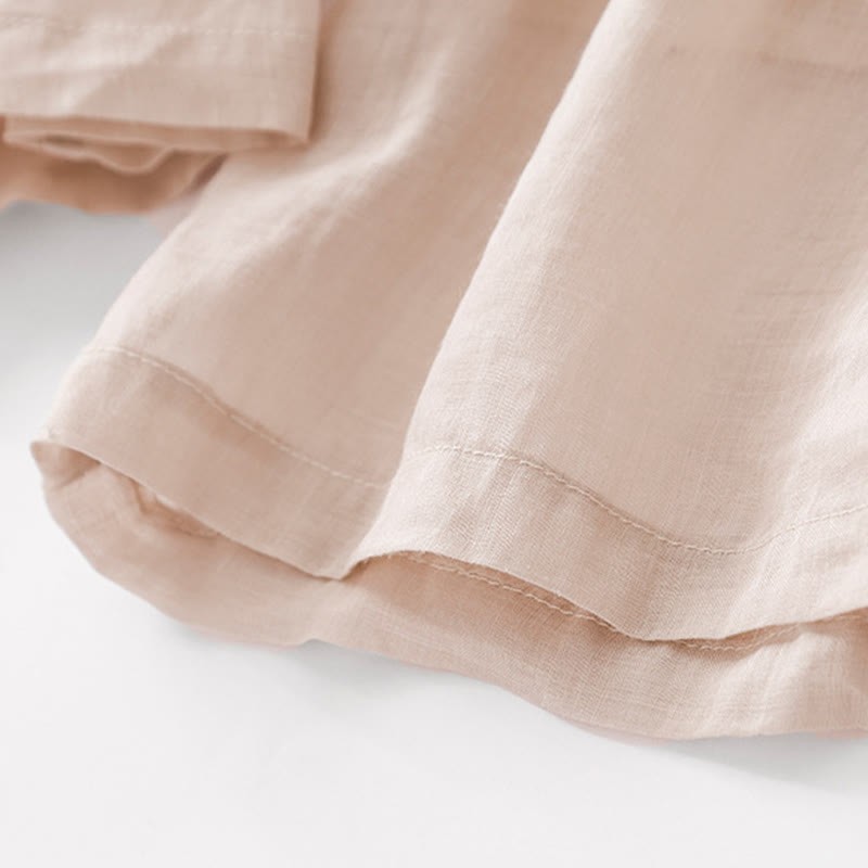 Summer Embroidery Double Layer Cotton Linen Women's Wide Leg Pants With Pockets