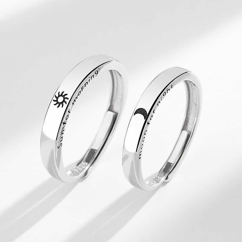 925 Sterling Silver Sun Moon Protection Adjustable Couple Ring
