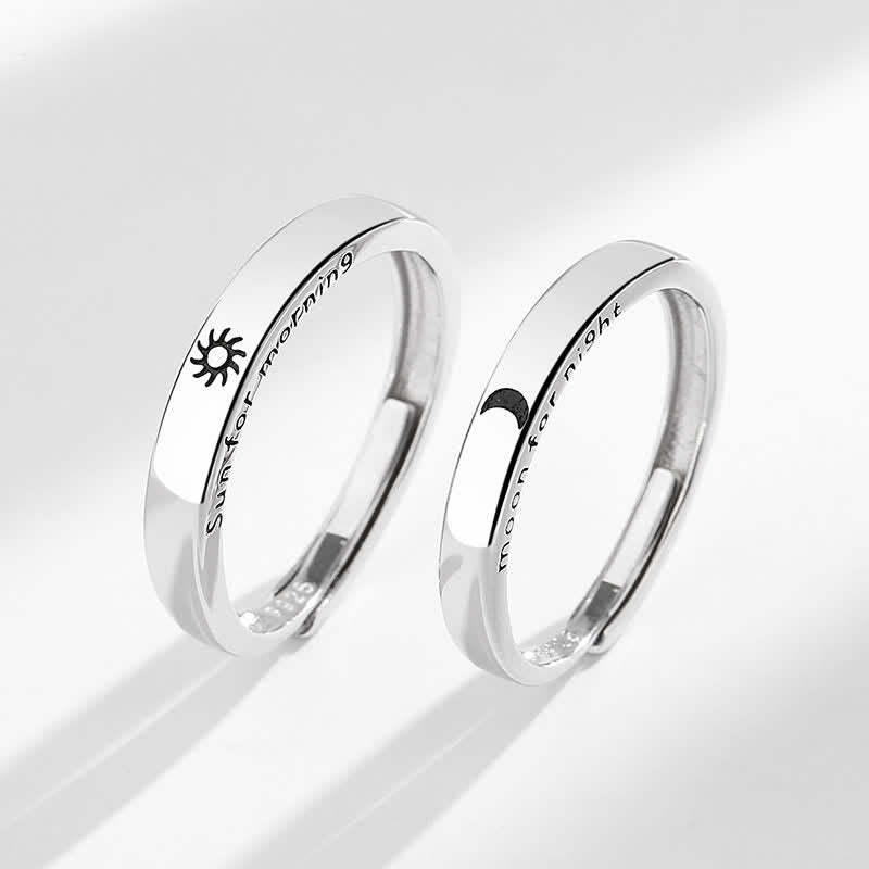 925 Sterling Silver Sun Moon Protection Adjustable Couple Ring