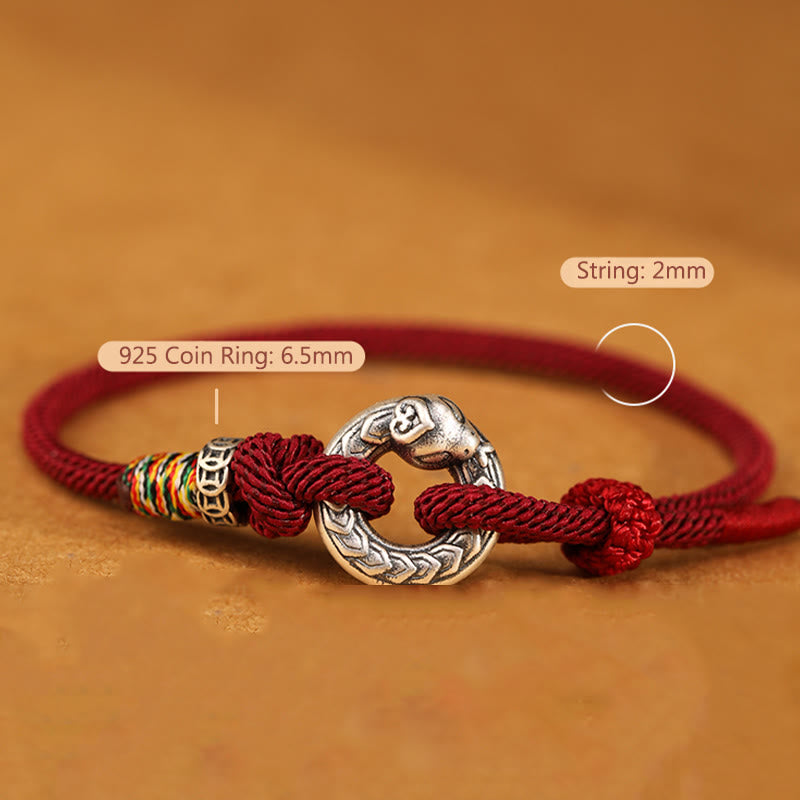 Red String 999 Sterling Silver Peace Buckle Coin Year of the Snake Strength Bracelet