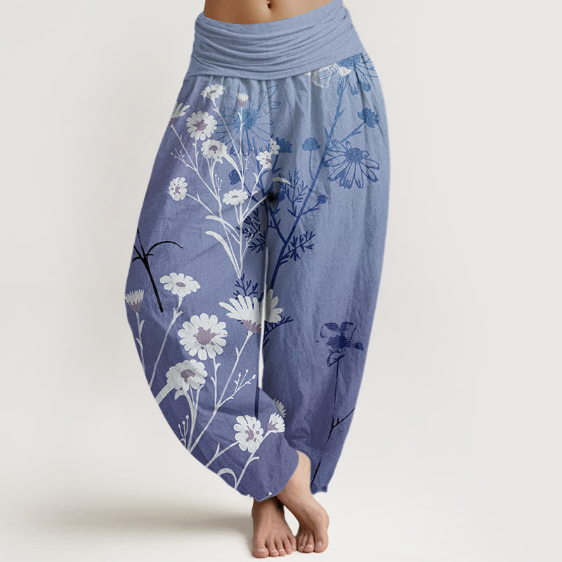 Independent Blooming Flower Pattern Women's Elastic Waist Harem Pants