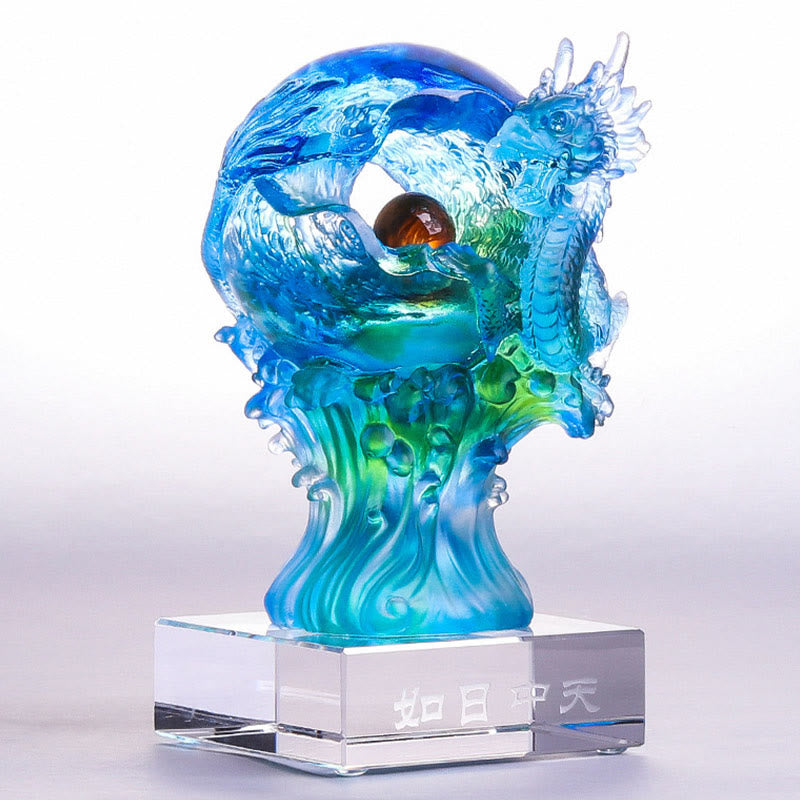 Handmade Azure Dragon Liuli Crystal Art Piece Success Protection Home Office Decoration