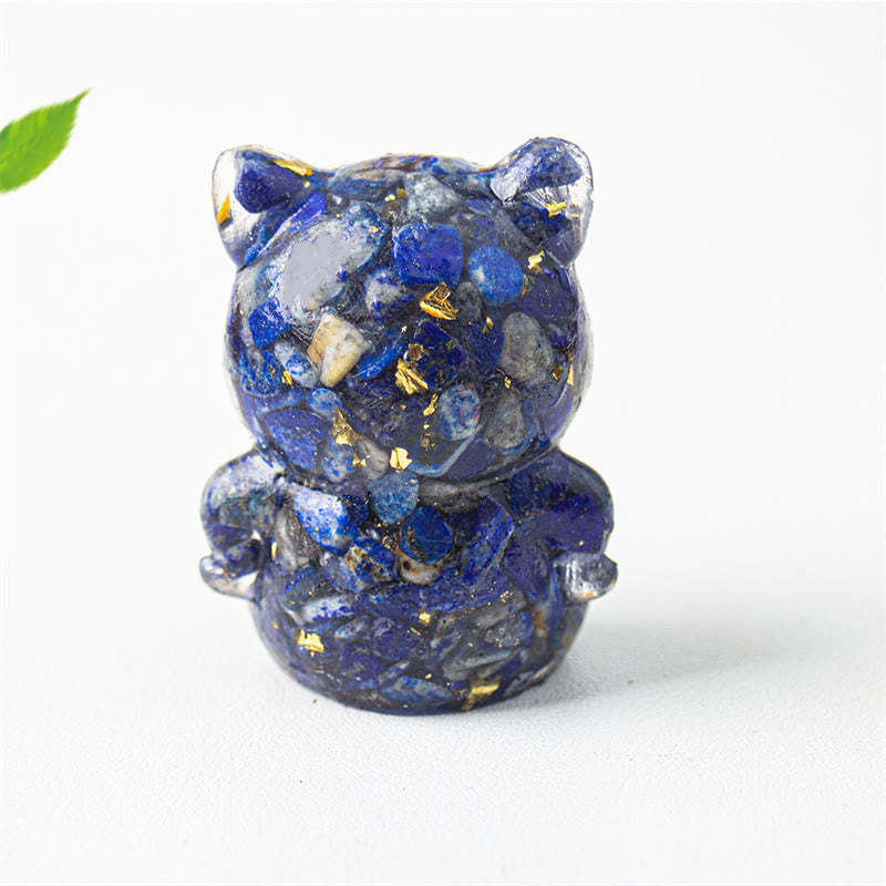 Cute Cat Lazurite Amethyst Black Obsidian Aquamarine Crystal Resin Positive Home Decoration