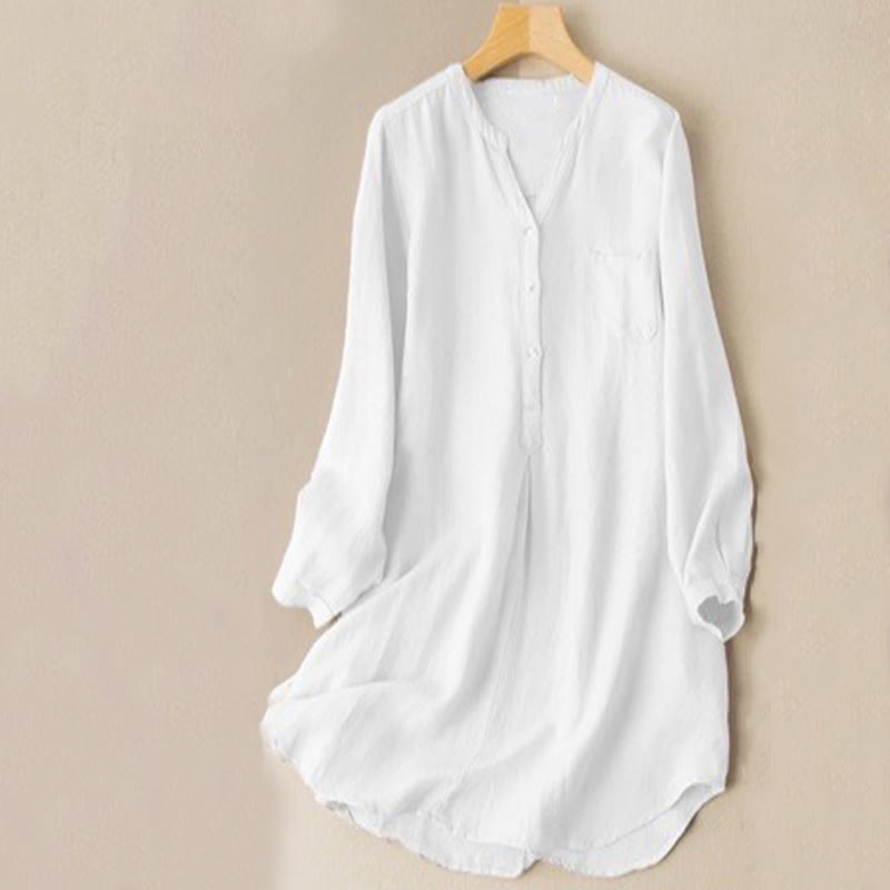 Casual Women's V-neck Long Sleeve Design Three Buttons Polyester Shirt