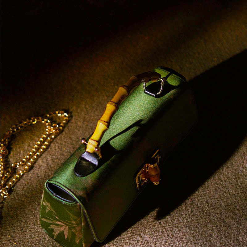 Leaves Branches Bamboo Handle Metal Chain Crossbody Bag Hangbags