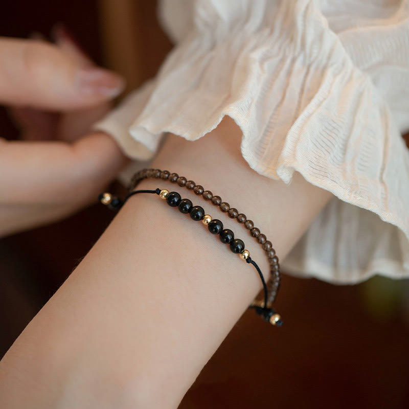 Smoky Quartz Black Obsidian Ultra-thin Beads Success Bracelet