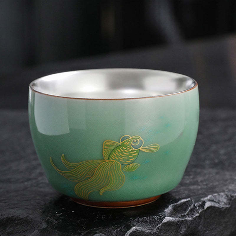 Butterfly Goldfish Lotus Koi Fish Ceramic Teacup Kung Fu Tea Cup 120ml