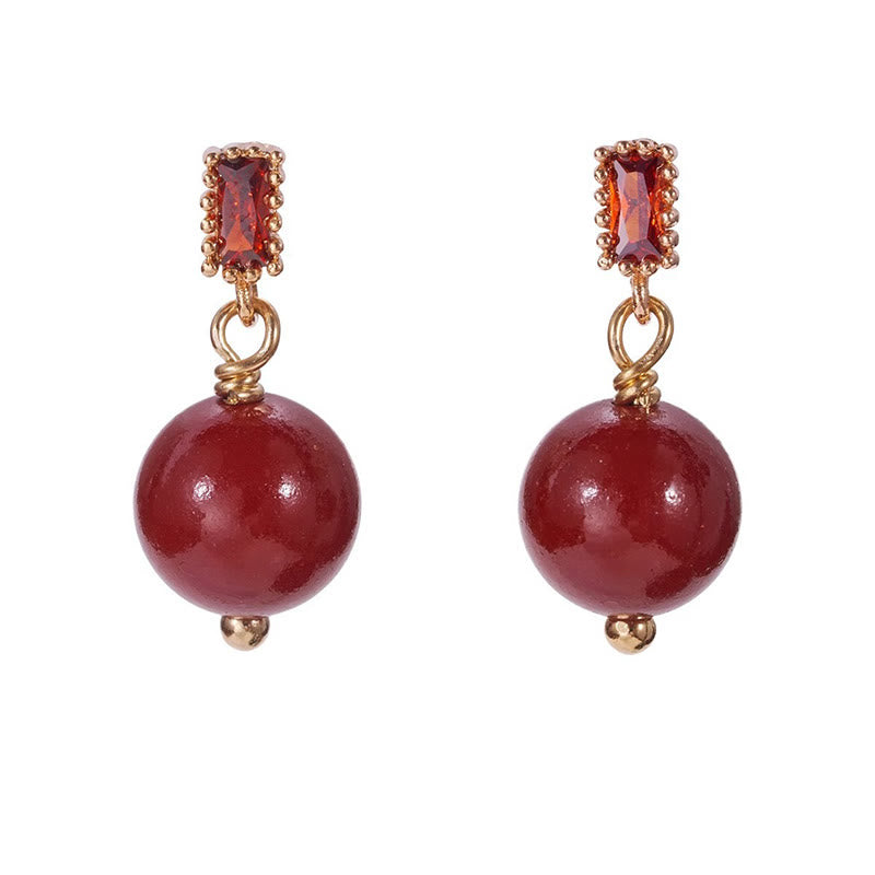 925 Sterling Silver Posts 14K Gold Filled Cinnabar Bead Zircon Calm Earrings