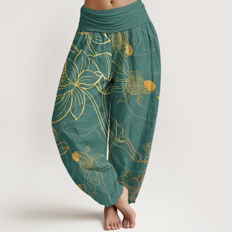 Lotus Leaf Koi Fish Women's Elastic Waist Harem Pants