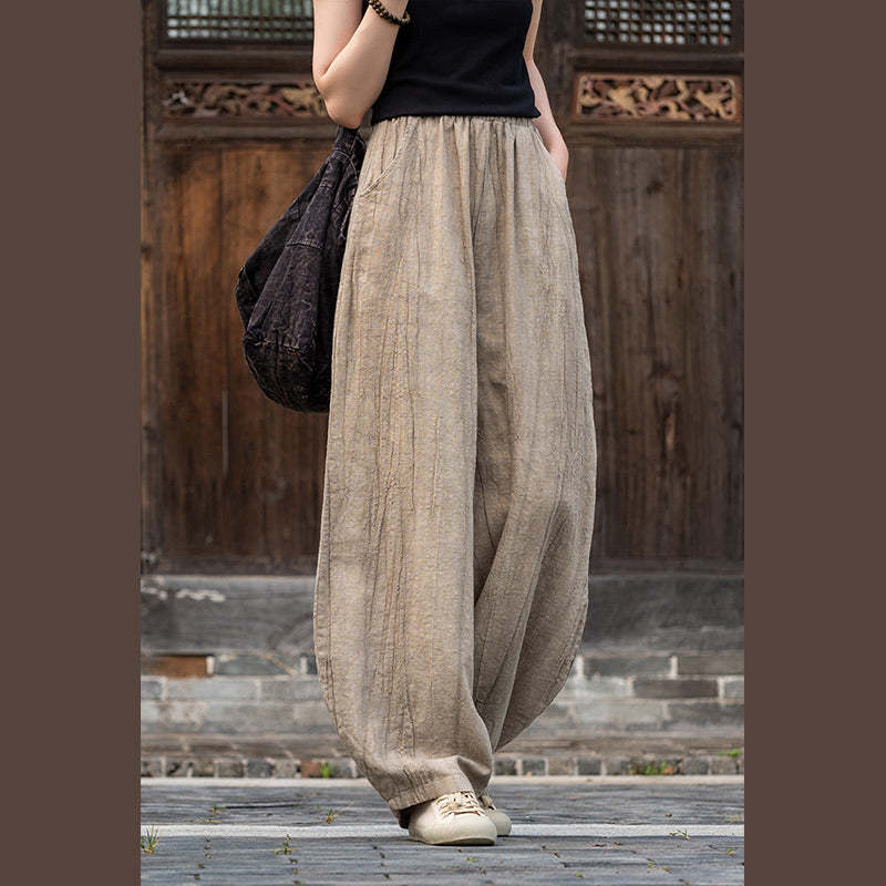 Ramie Cotton Linen Pants Tie-dye Design Trousers Loose Zen Yoga Women's Pants with Pockets