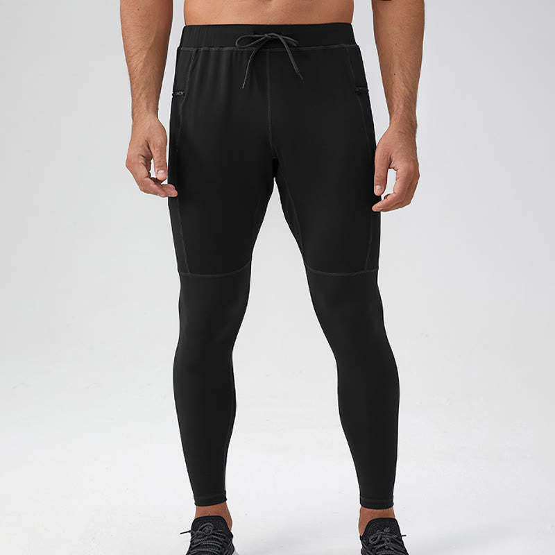 High Waist Quick Dry Breathable Fitness Men's Leggings Pants With Zipper Pocket