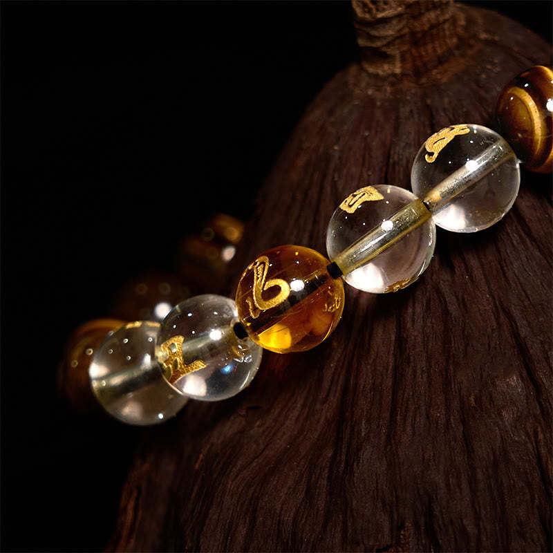 Chinese Zodiac Tiger Eye White Crystal Courage Bracelet