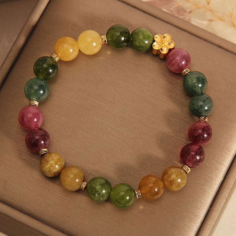 Natural Colorful Tourmaline Golden Flower Positive Bracelet