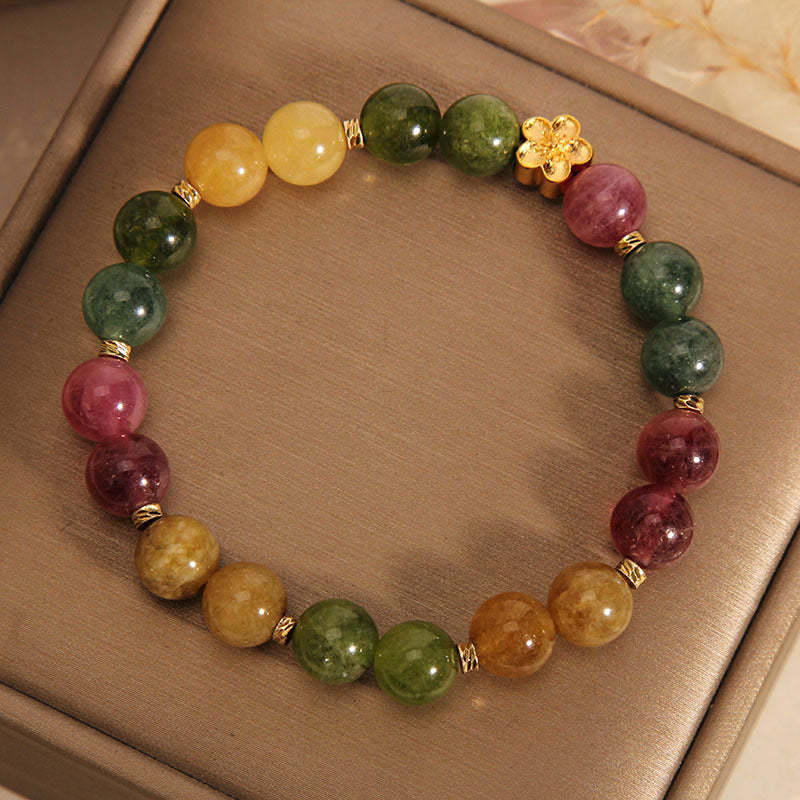 Natural Colorful Tourmaline Golden Flower Positive Bracelet