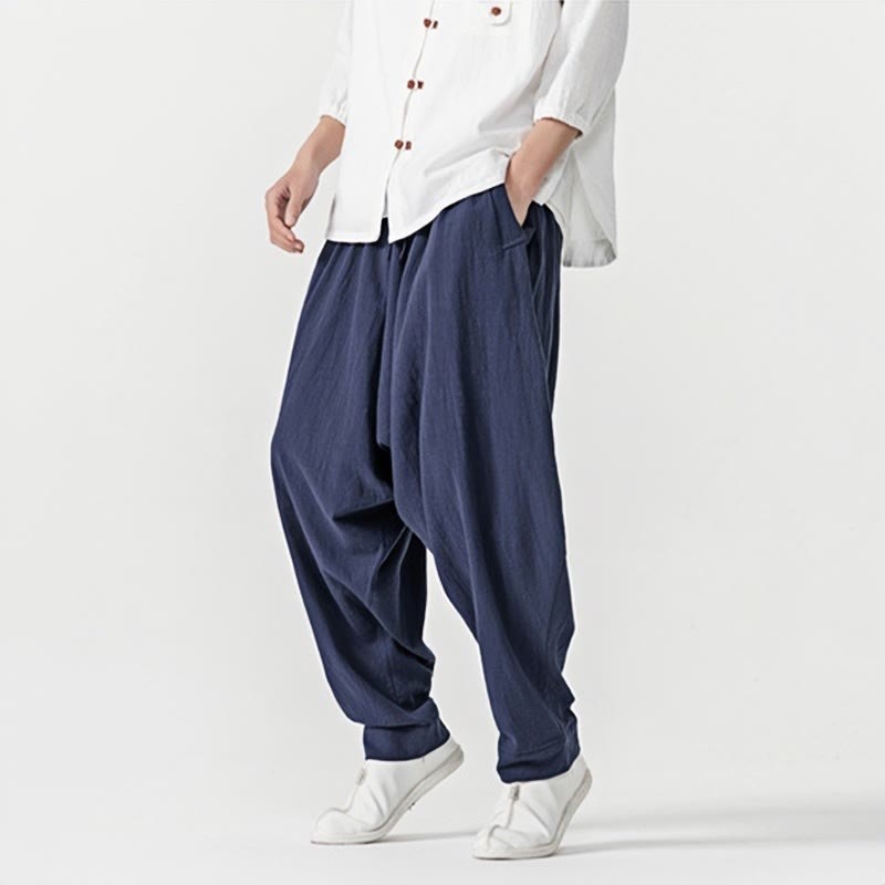 Solid Color Drawstring Men's Harem Pants With PocketsAnkle-Length (9 Length)