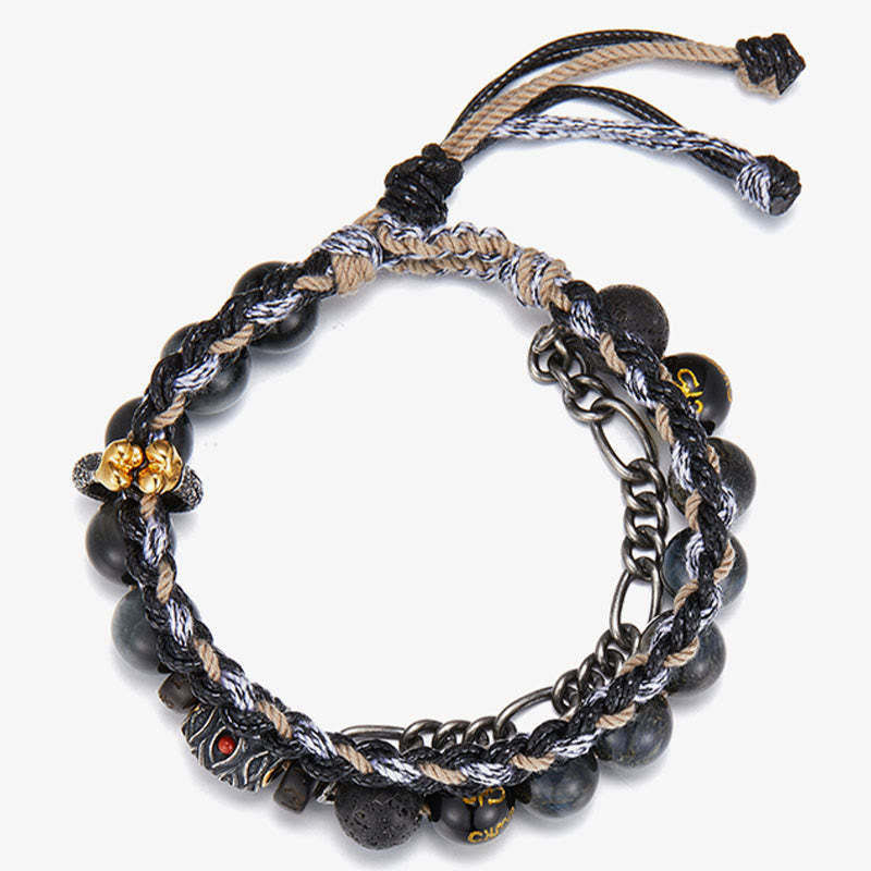 925 Sterling Silver Lava Rock Eagle's Eye Stone Lucky Beads Handmade Healing Bracelet