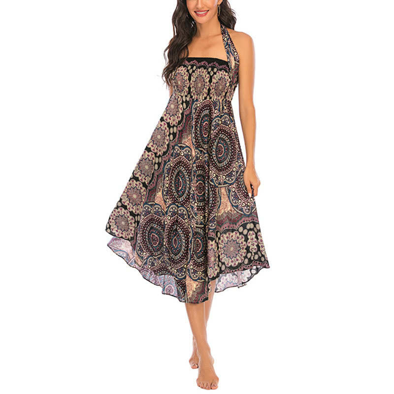 Two Style Wear Bohemian Mandala Flower Lace-up Skirt Dress