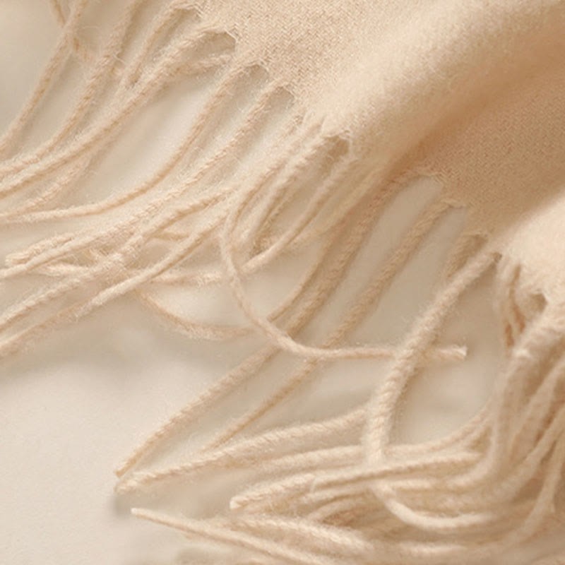 Wool Shawl White Flower Embroidery Tassel Winter Cozy Travel Scarf Wrap